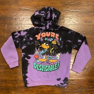 H&M Purple Black Tie Dye Daffy Duck Hoodie Girls Size 8